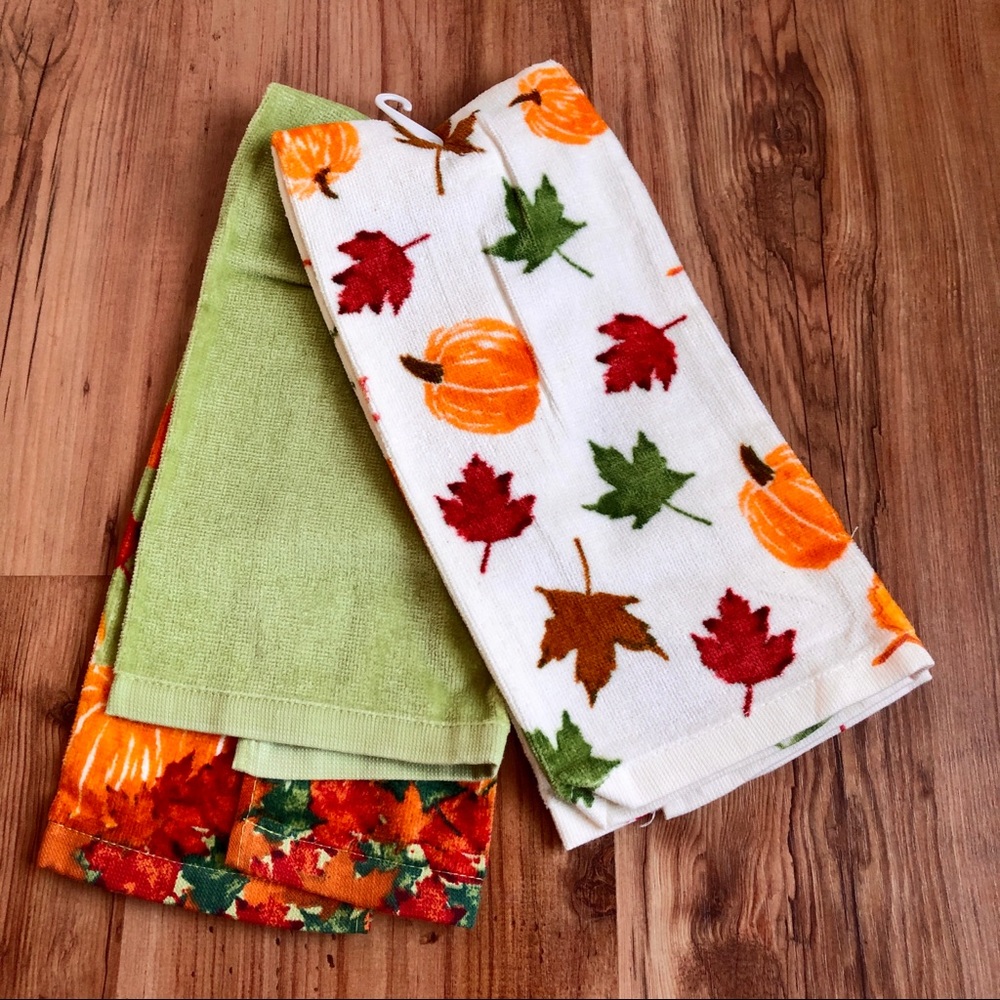 NEW HARVEST Kitchen Towels Leaves SET of 2 Towels - Picture 2 of 7